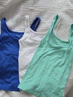 Old Navy Ribbed Tank Set - Blue, White, Mint Green